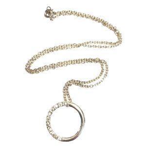 Vintage Y2K RMN Rhinestone & Silver Tone Circular Pendant & Chain Prom